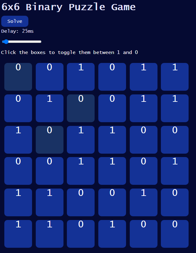 Image of the backtracking Binary Puzzle game