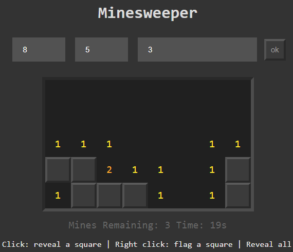 Image of the minesweeper field during game play