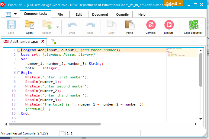 Screenshot of the Pascal XE editor